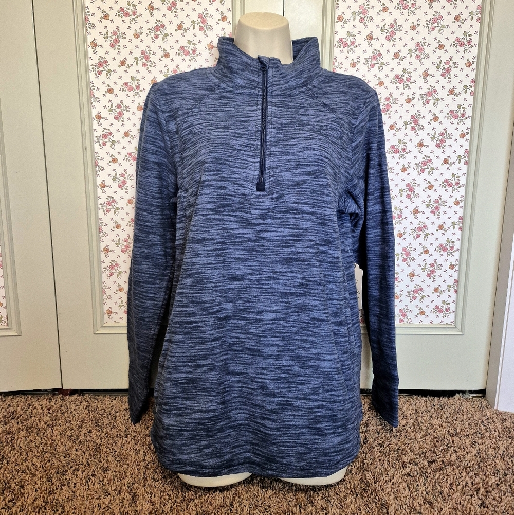 NEW St. John's Bay Navy Heathered Classic Quarter-Zip Pullover Size M